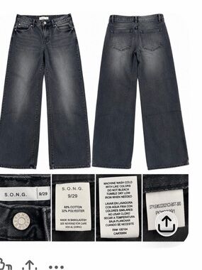 S.O.N.G. Women’s Size 9/29 Black Washed Wide Leg Jeans.